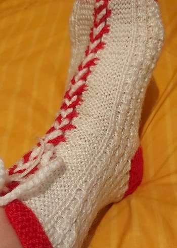 bayan Örgü Beyaz Çorap - Görsel 2