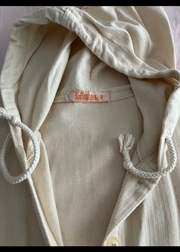 Kadın Beyaz Keten Düğmeli Midi Ceket - Görsel 2