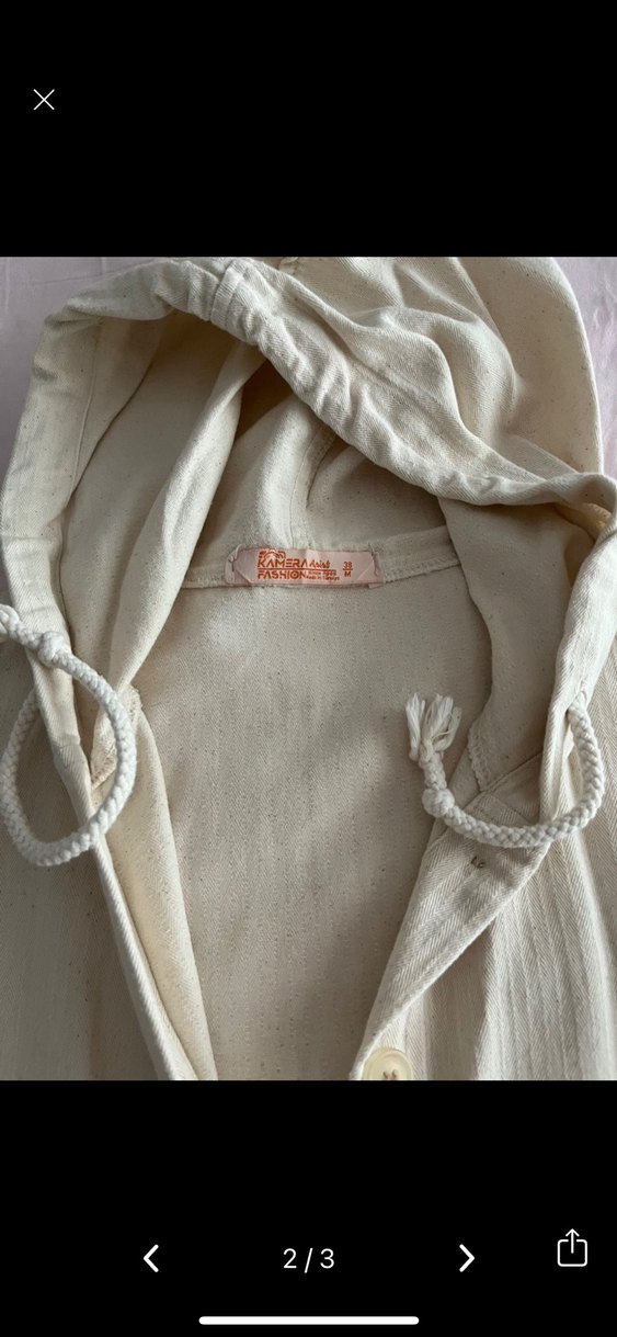 Kadın Beyaz Keten Düğmeli Midi Ceket - Görsel 2