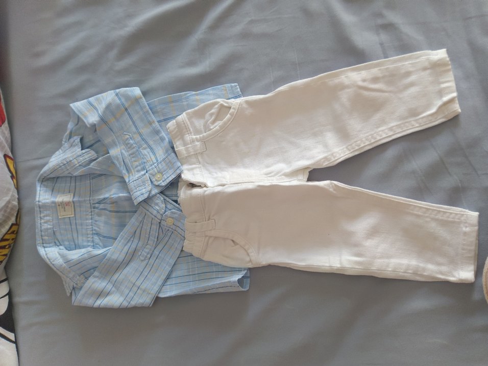 Mavi Erkek Çocuk Keten Gömlek panço takım yeni - Görsel 2