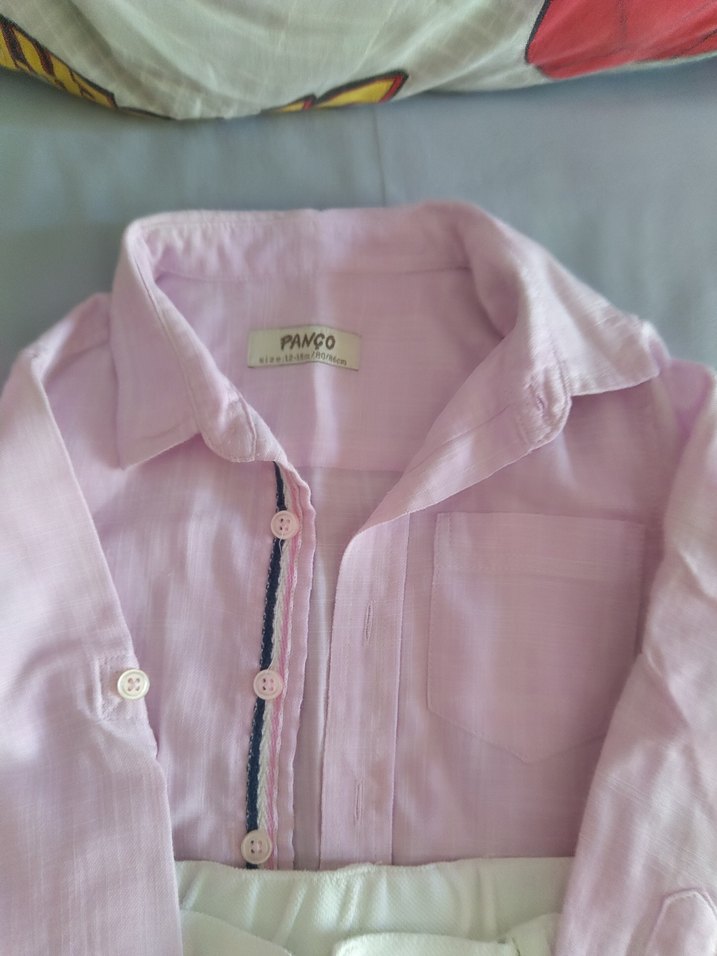 Pembe Düğmeli Bebek Erkek Takımı panco - Görsel 2