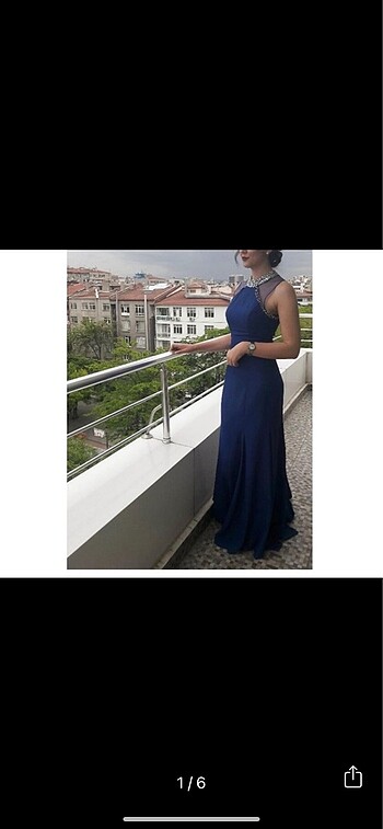 Saks mavisi uzun balık abiye
