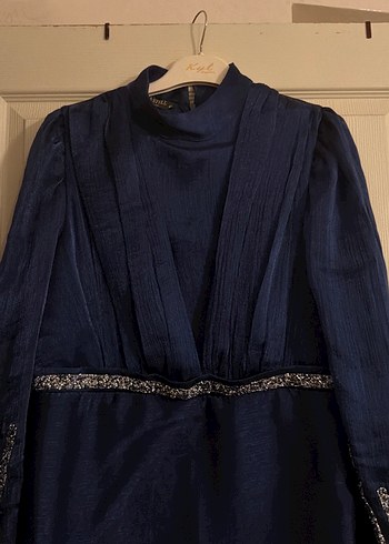 Uzun Lacivert Drapeli Abiye Elbise - Görsel 4