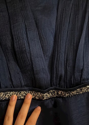 Uzun Lacivert Drapeli Abiye Elbise - Görsel 3