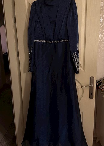 Uzun Lacivert Drapeli Abiye Elbise - Görsel 6