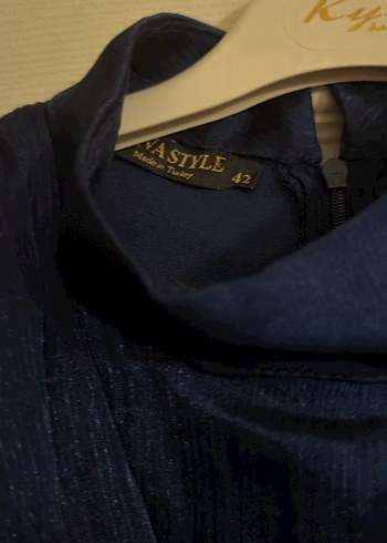 Uzun Lacivert Drapeli Abiye Elbise - Görsel 5