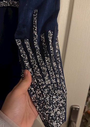 Uzun Lacivert Drapeli Abiye Elbise - Görsel 2