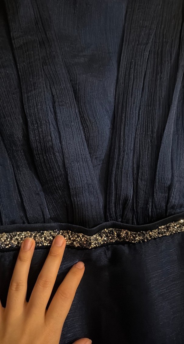 Uzun Lacivert Drapeli Abiye Elbise - Görsel 3