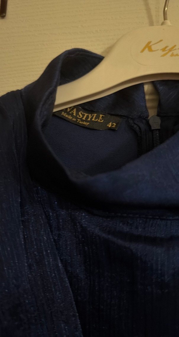 Uzun Lacivert Drapeli Abiye Elbise - Görsel 5