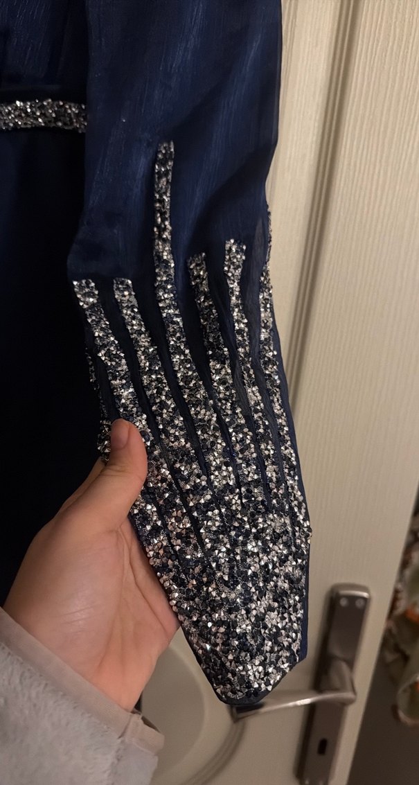 Uzun Lacivert Drapeli Abiye Elbise - Görsel 2