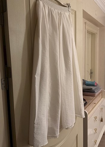 Beyaz Midi Keten Salaş Etek - Görsel 4