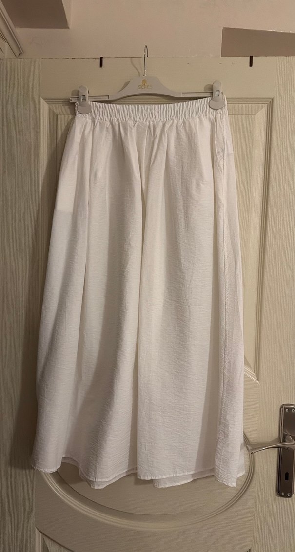 Beyaz Midi Keten Salaş Etek - Görsel 5