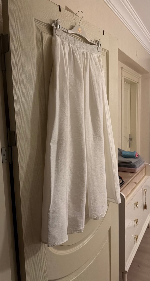 Beyaz Midi Keten Salaş Etek - Görsel 4