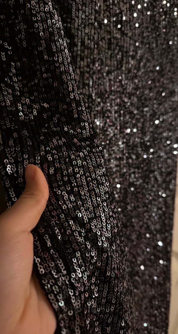 Siyah Parlak Drapeli Uzun Etek - Görsel 2