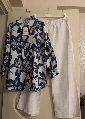 Mavi Desenli Bol Kesim Keten Gömlek/Keten Pantolon - Görsel 6