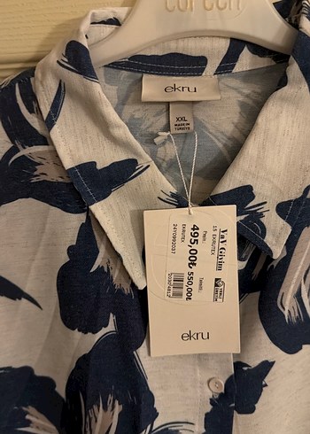 Mavi Desenli Bol Kesim Keten Gömlek/Keten Pantolon - Görsel 2