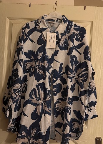 Mavi Desenli Bol Kesim Keten Gömlek/Keten Pantolon - Görsel 5