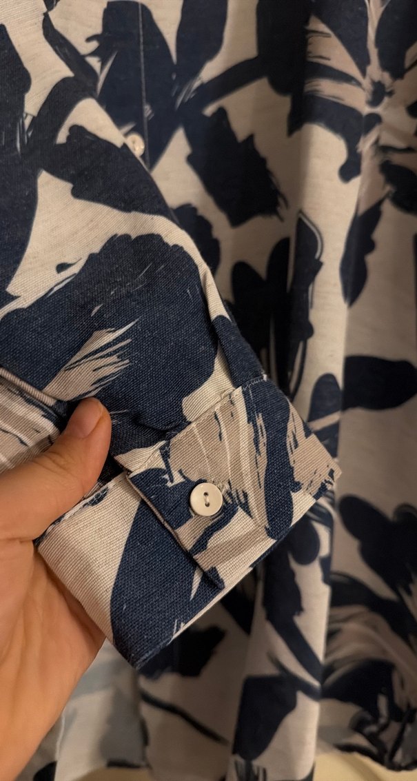 Mavi Desenli Bol Kesim Keten Gömlek/Keten Pantolon - Görsel 3