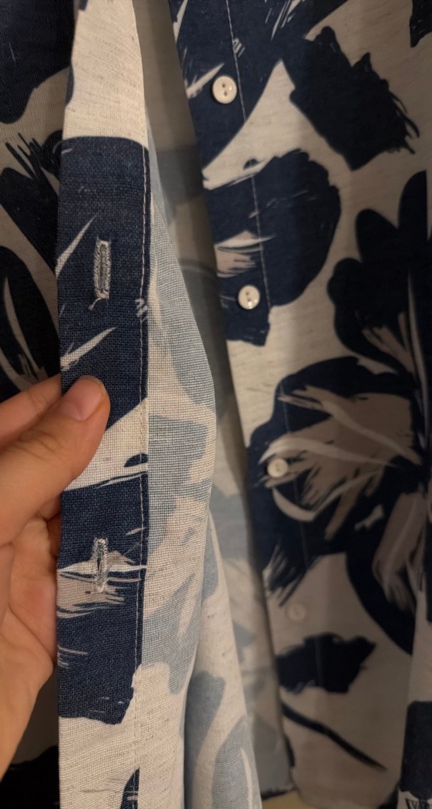 Mavi Desenli Bol Kesim Keten Gömlek/Keten Pantolon - Görsel 4