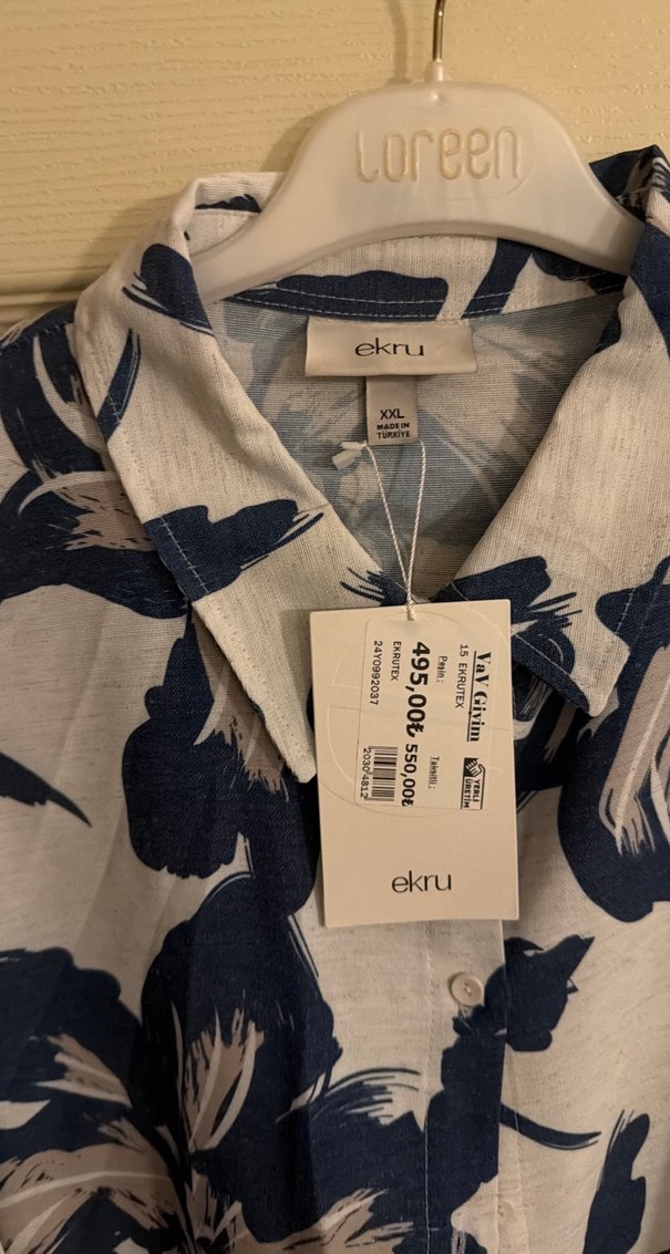 Mavi Desenli Bol Kesim Keten Gömlek/Keten Pantolon - Görsel 2