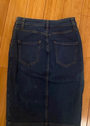 Düğmeli Koyu Mavi Hamile Midi Kot Etek - Görsel 3