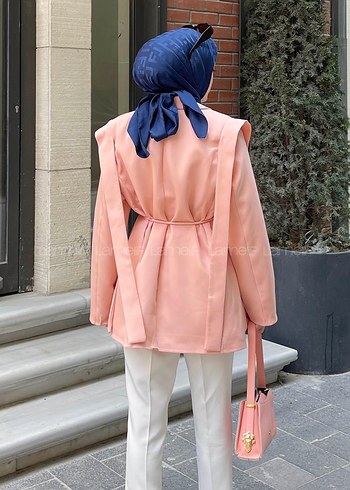Pembe Kemerli Kadın Blazer Ceket - Görsel 2