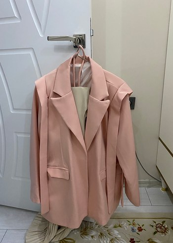 Pembe Kemerli Kadın Blazer Ceket - Görsel 3