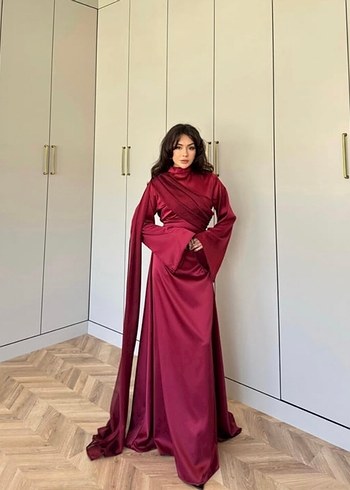 Zara Bordo saten tesettür abiye