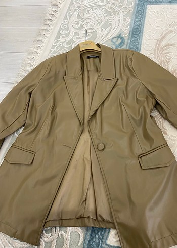 Bej Kadın Deri blazer Ceket - Görsel 2