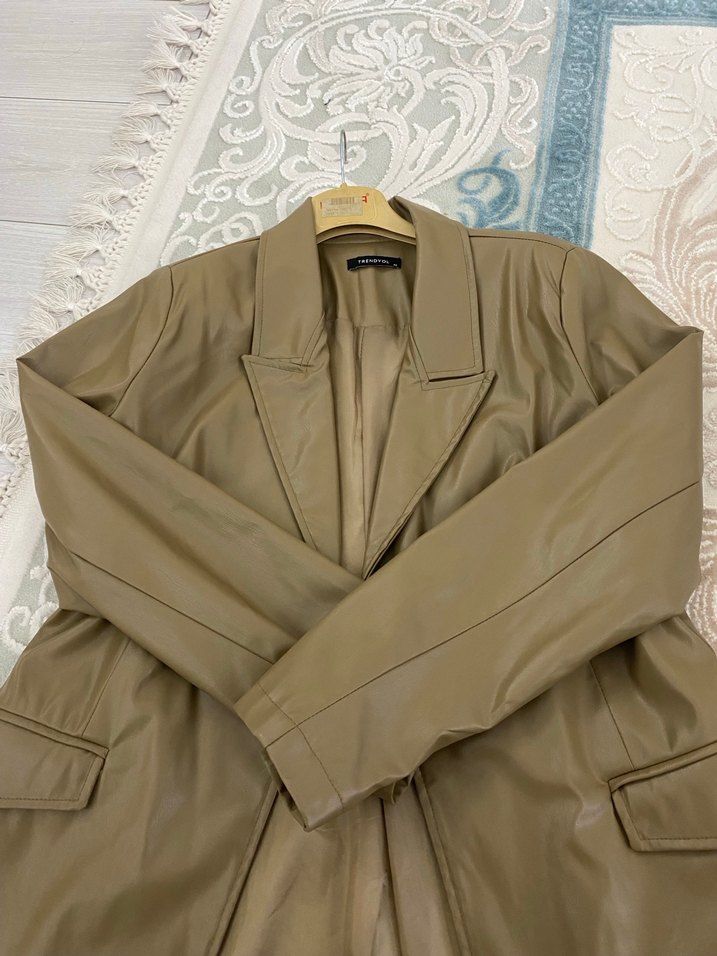 Bej Kadın Deri blazer Ceket - Görsel 3