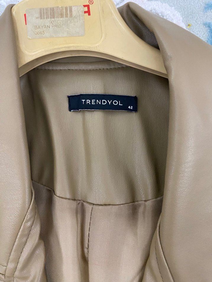 Bej Kadın Deri blazer Ceket - Görsel 4