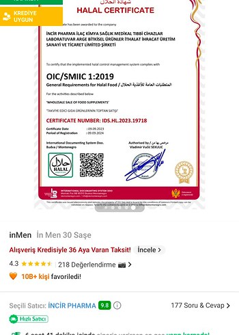 Beden Renk inMen 30 Saşe Erkek Takviye Ürünü
