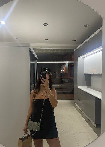 Antrasit Strappy Mini Elbise - Görsel 3