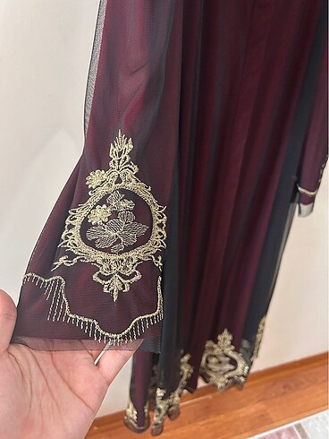 Diğer Siyah tüllü bordo büyük beden abaya