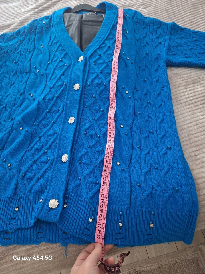 Mavi Uzun Kollu Triko Kadın Hırka - Görsel 4