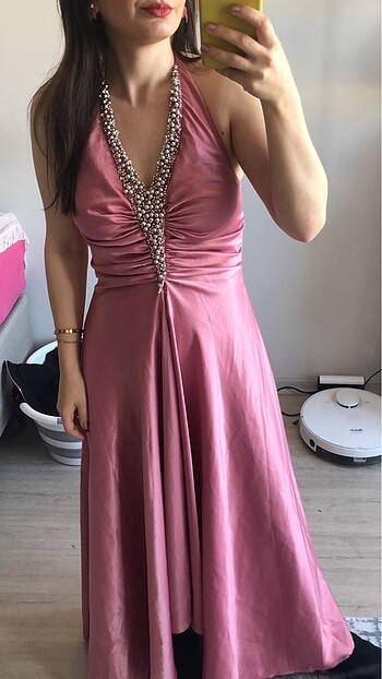 Taşlı saten abiye