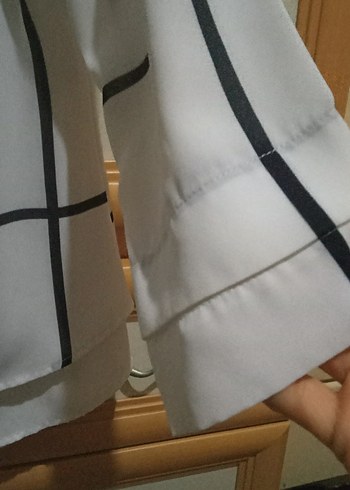 Beyaz Gri Kareli Uzun Kollu Kadın Gömlek - Görsel 2