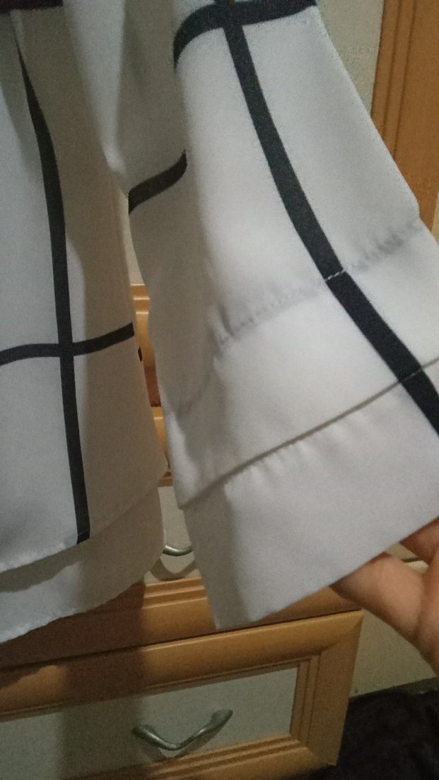 Beyaz Gri Kareli Uzun Kollu Kadın Gömlek - Görsel 2