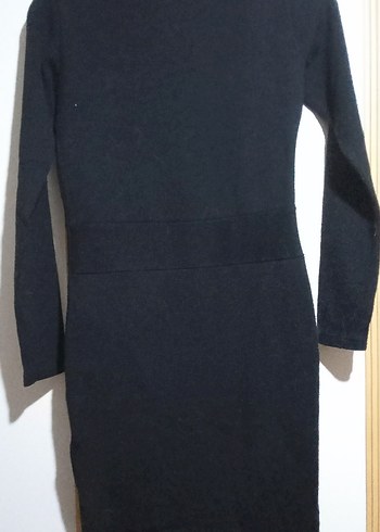 Siyah Fırfırlı Midi Triko Elbise - Görsel 3