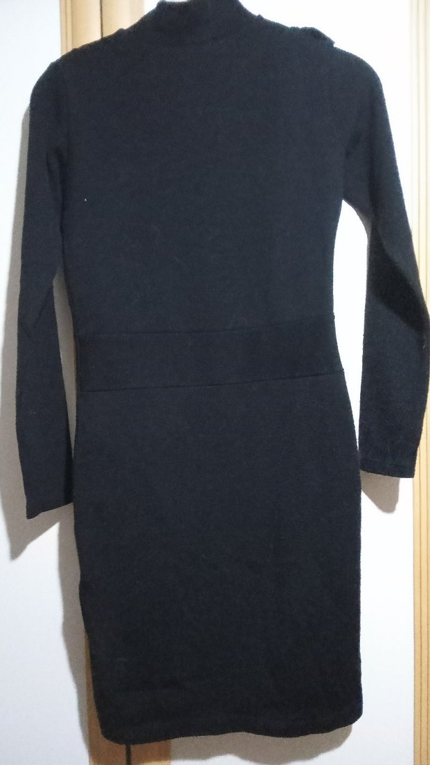 Siyah Fırfırlı Midi Triko Elbise - Görsel 3