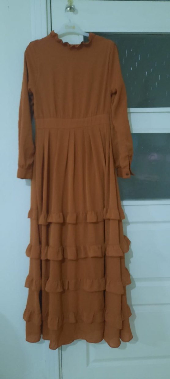 Uzun Kollu Fırfırlı Kadın Elbise - Görsel 4