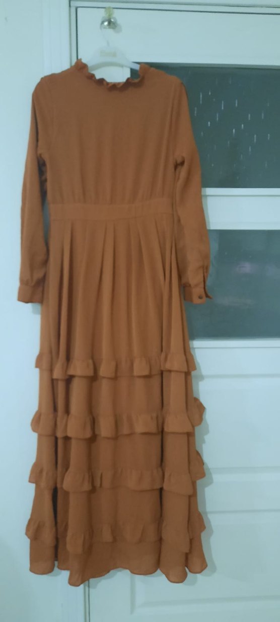 Uzun Kollu Fırfırlı Kadın Elbise - Görsel 3