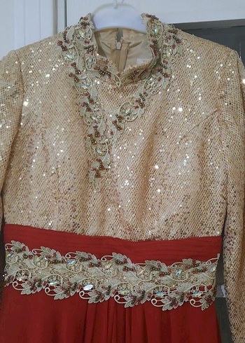 Bordo Uzun Abiye Elbise Nakışlı ve Drapeli - Görsel 2