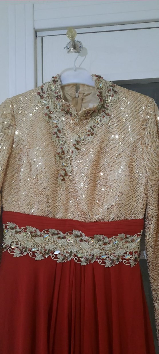 Bordo Uzun Abiye Elbise Nakışlı ve Drapeli - Görsel 2