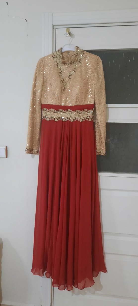 Bordo Uzun Abiye Elbise Nakışlı ve Drapeli - Görsel 3