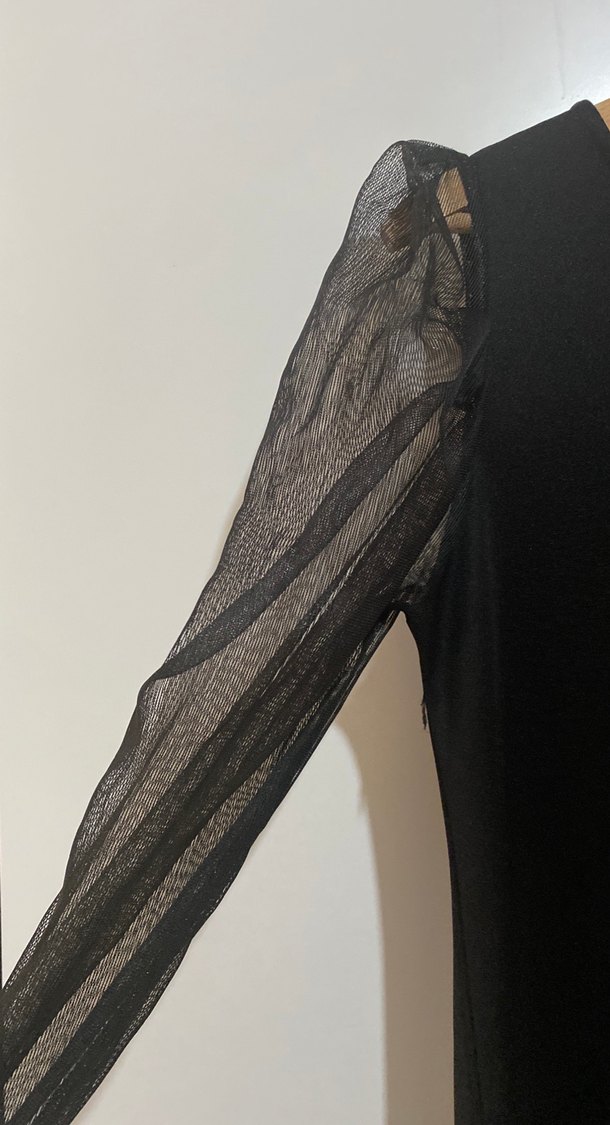 Siyah Uzun Kollu Gotik Salaş Elbise - Görsel 2