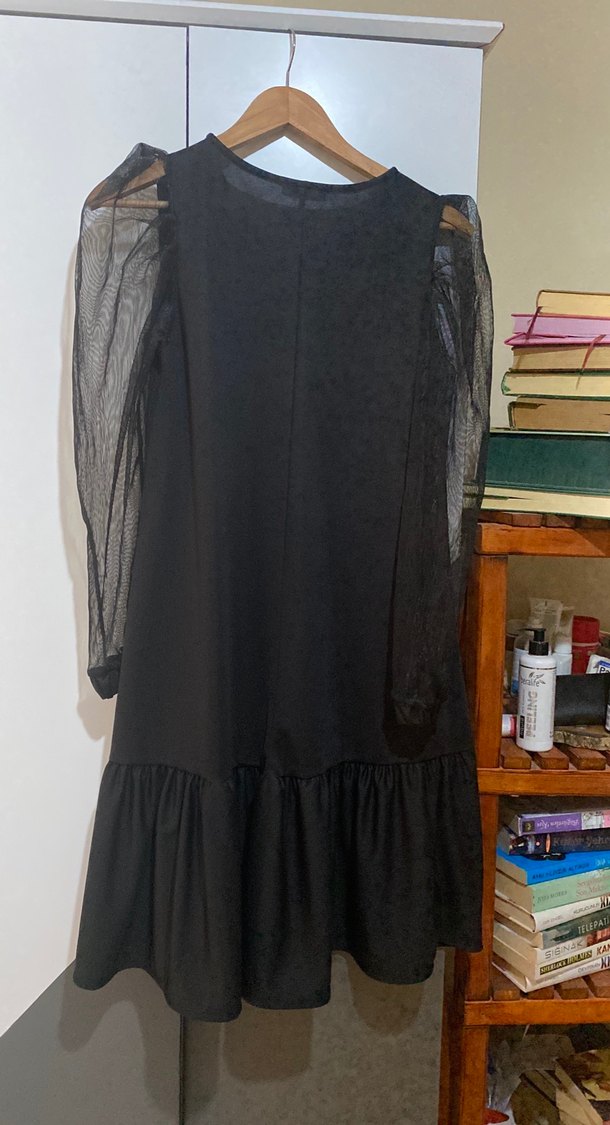 Siyah Uzun Kollu Gotik Salaş Elbise - Görsel 5