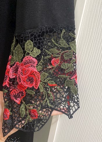 Diğer Uzun Siyah Nakışlı Bohem Kimono
