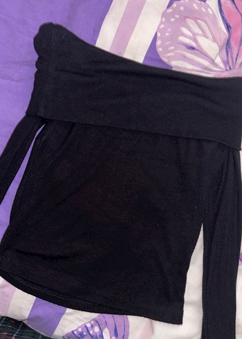 siyah göbek üstü omzu açık triko - Görsel 2