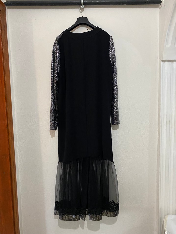 Siyah Payetli Uzun Elbise - Görsel 3